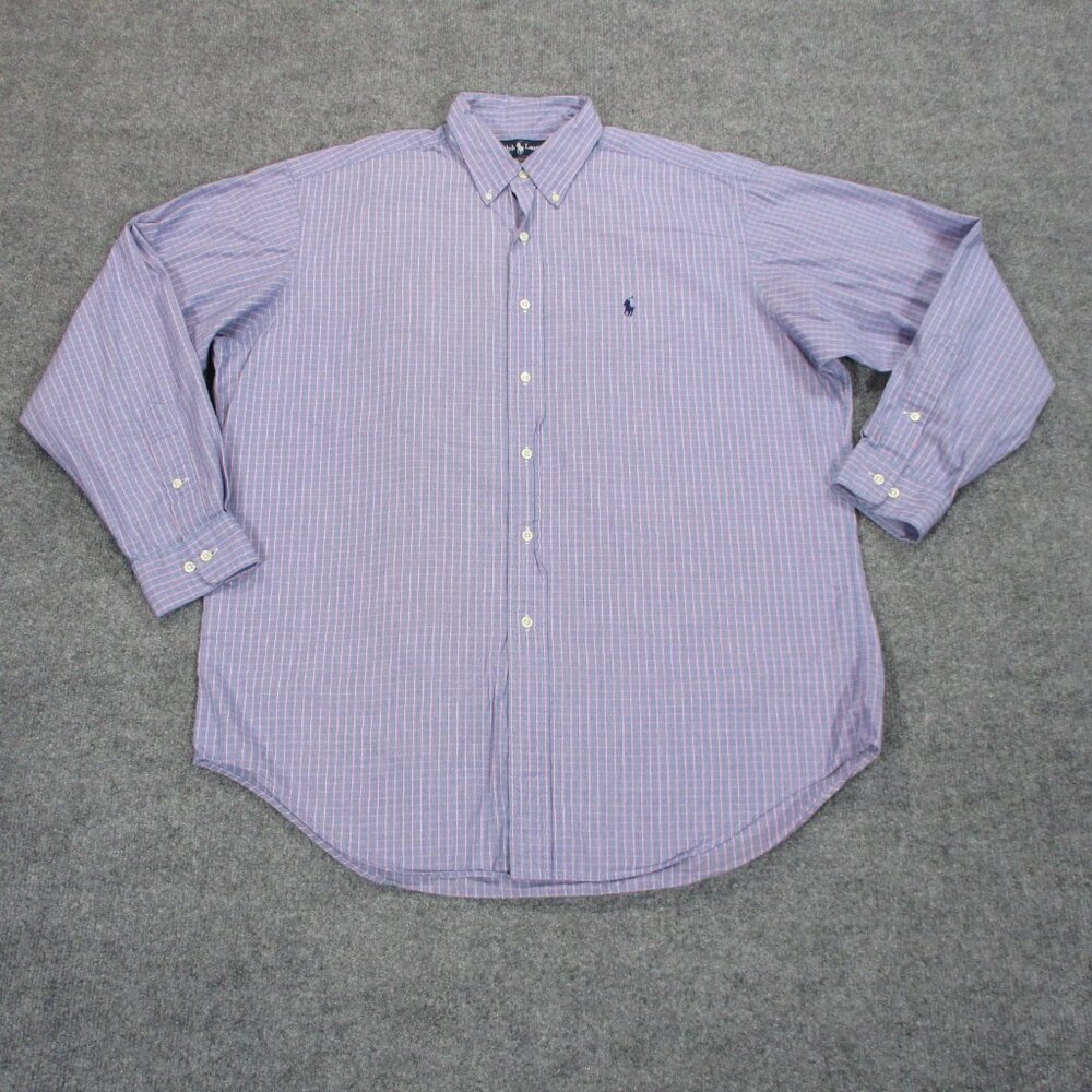 Ralph Lauren Shirt Mens 16 1/2 Blue Pink Yarmouth Pony Check Button Down